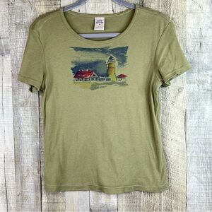 High Sierra Size Medium Army Green Crewneck Short Sleeve Top w/Farmhouse…